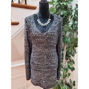 Apt. 9 Women's Black White Polyester V-Neck Long Sleeve Pullover Sweater Size 2X